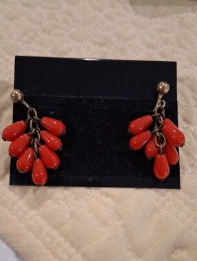Red Teardrop Cluster Drop Earrings - Women Jewelry Screw Back